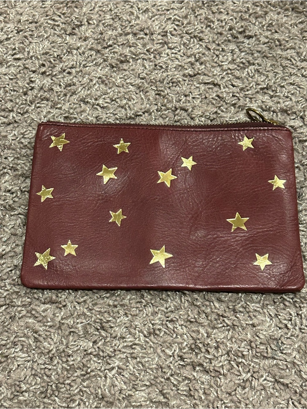Madewell Burgundy Leather Star-Accent Zip Pouch